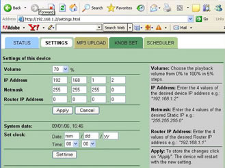 screen shot of web intereface for Technomad ethernet intercom